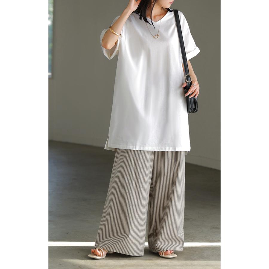 Tシャツ レディース 汗ジミ 軽減 UVカット トップス 半袖 綿100％ カットソー ロング ティーシャツ チュニック | HUG.U | 23