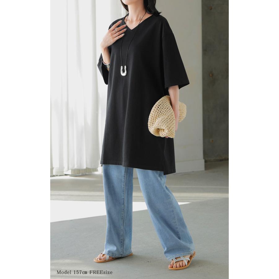 Tシャツ レディース 汗ジミ 軽減 UVカット トップス 半袖 綿100％ カットソー ロング ティーシャツ チュニック | HUG.U | 12