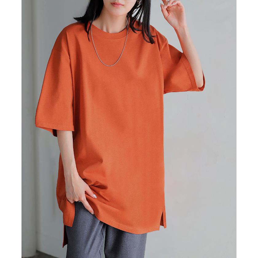 Tシャツ レディース 汗ジミ 軽減 UVカット トップス 半袖 綿100％ カットソー ロング ティーシャツ チュニック アウトレット | HUG.U | 11
