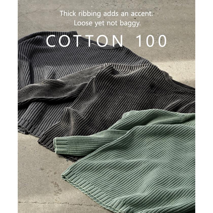 ニット 片畦編み 綿100 プルオーバー レディース ロング トップス セーター オーバー 長袖 長い ドルマン クルーネック 無地 リブ ストレッチ | HUG.U | 15