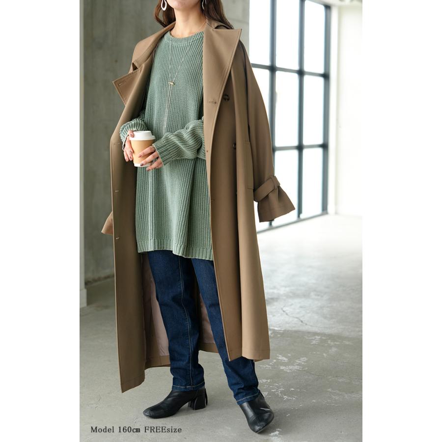 ニット 片畦編み 綿100 プルオーバー レディース ロング トップス セーター オーバー 長袖 長い ドルマン クルーネック 無地 リブ ストレッチ | HUG.U | 16