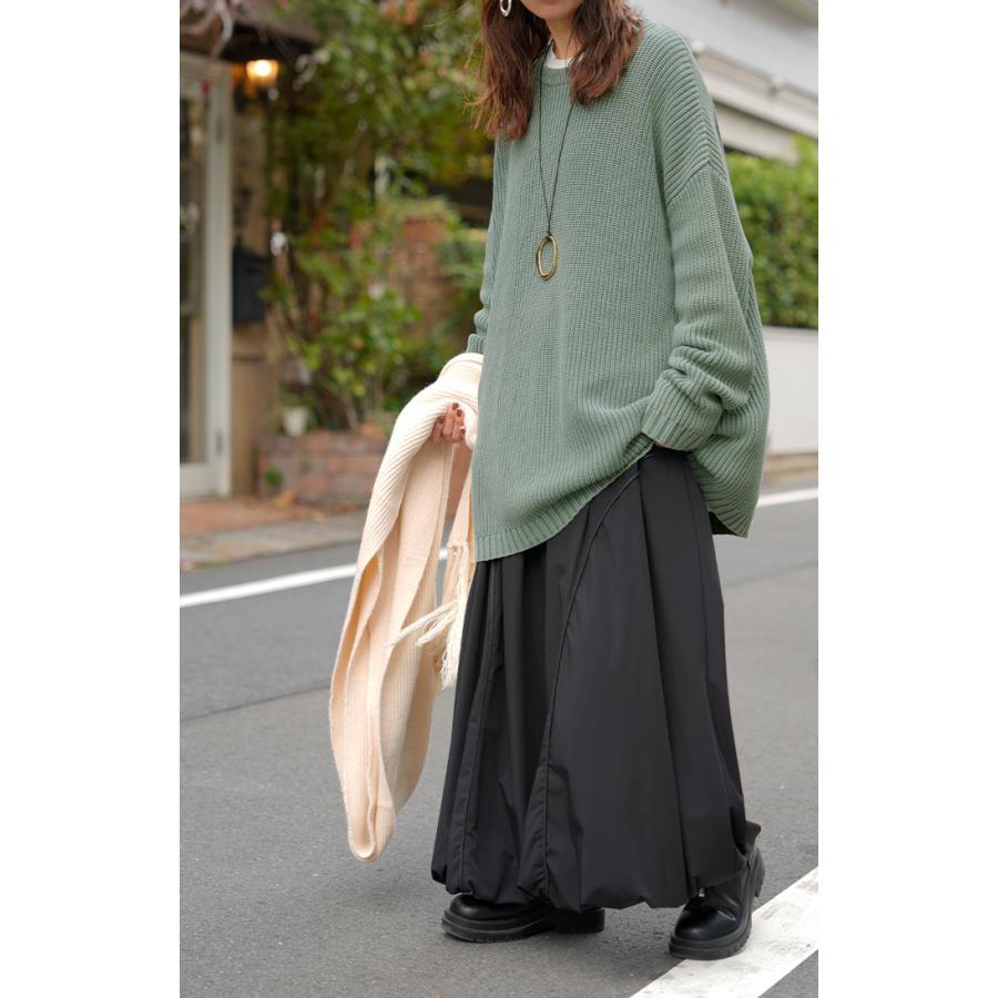 ニット 片畦編み 綿100 プルオーバー レディース ロング トップス セーター オーバー 長袖 長い ドルマン クルーネック 無地 リブ ストレッチ | HUG.U | 19