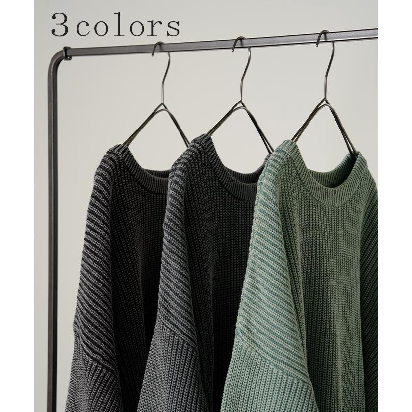 ニット 片畦編み 綿100 プルオーバー レディース ロング トップス セーター オーバー 長袖 長い ドルマン クルーネック 無地 リブ ストレッチ | HUG.U | 11