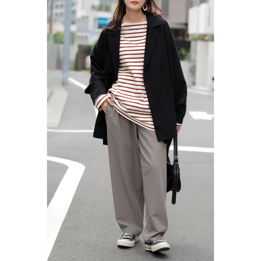 カットソー ロンT ボーダー 刺繍 レディース トップス 長袖 Tシャツ 綿100 ロング チュニック バスク ティーシャツ ビッグ プラスサイズ ボートネック | HUG.U | 22