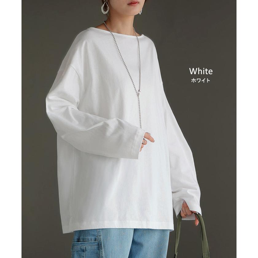 カットソー ロンT ボーダー 刺繍 レディース トップス 長袖 Tシャツ 綿100 ロング チュニック バスク ティーシャツ ビッグ プラスサイズ ボートネック | HUG.U | 23