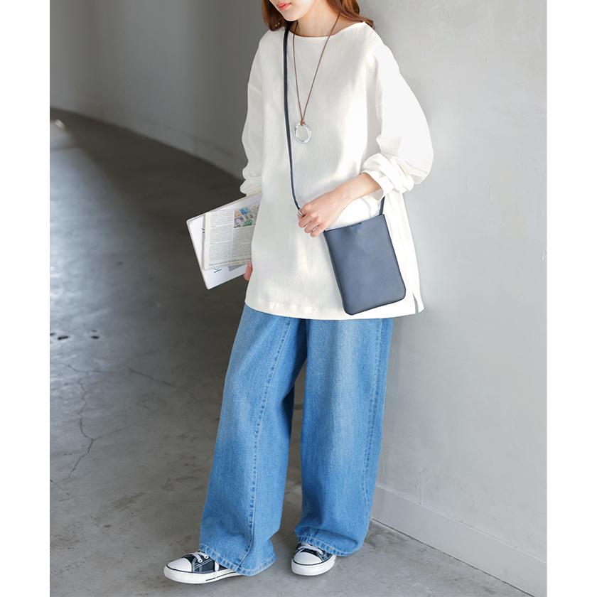 カットソー ロンT ボーダー 刺繍 レディース トップス 長袖 Tシャツ 綿100 ロング チュニック バスク ティーシャツ ビッグ プラスサイズ ボートネック | HUG.U | 24