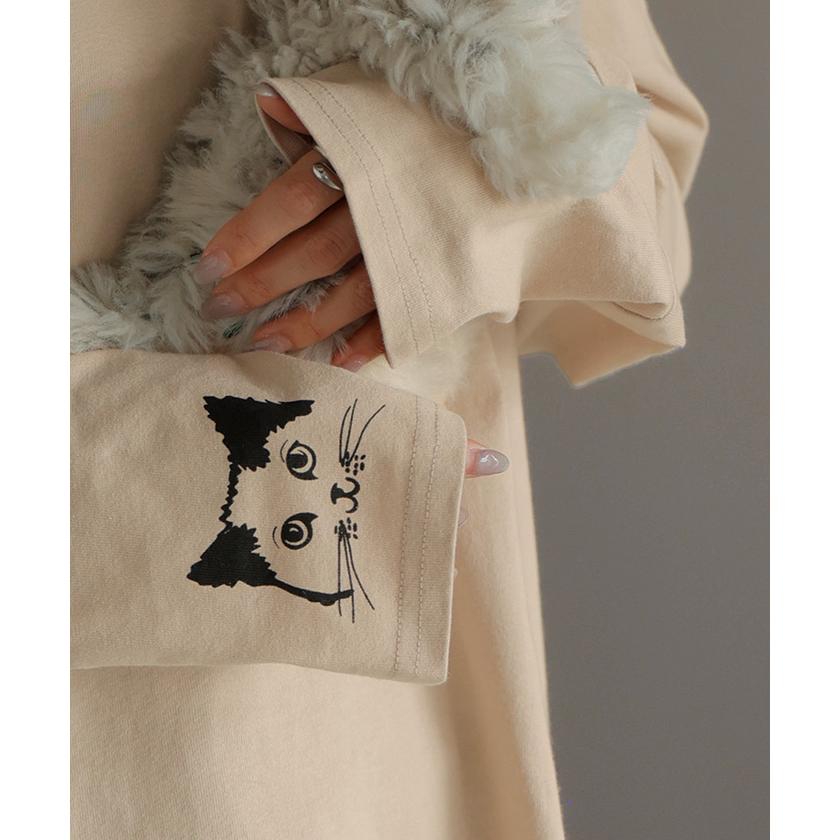 HUG.U（ハグユー） カットソー ロンT 袖 猫 プリント トップス 長袖 T