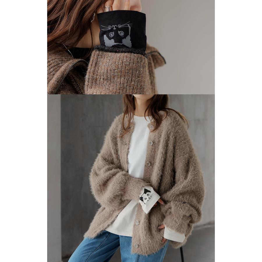 カットソー ロンT 袖 猫 プリント トップス 長袖 Tシャツ レディース ロング ティーシャツ 綿100％ クルーネック 長い インナー レイヤード | HUG.U | 07