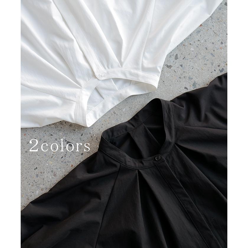 シャツ ぽわん袖 レディース 長袖 ブラウス トップス シワになりにくい 軽い 型崩れしにくい 体型カバー 前開き ノーカラー 比翼仕立て ラグラン 大きいサイズ | HUG.U | 11