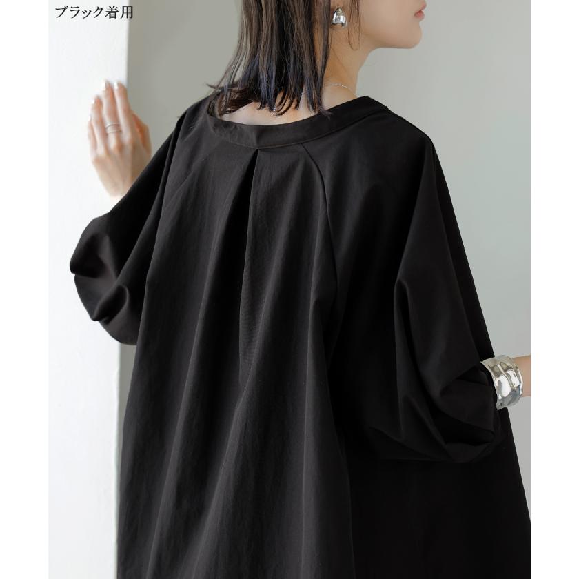 シャツ ぽわん袖 レディース 長袖 ブラウス トップス シワになりにくい 軽い 型崩れしにくい 体型カバー 前開き ノーカラー 比翼仕立て ラグラン 大きいサイズ | HUG.U | 22