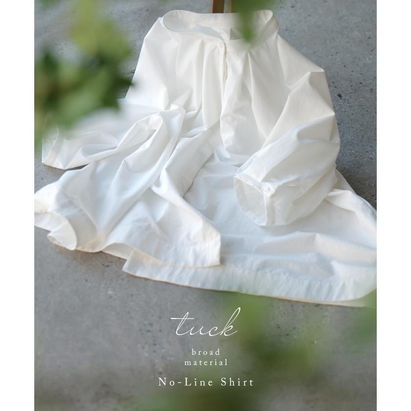 シャツ ぽわん袖 レディース 長袖 ブラウス トップス シワになりにくい 軽い 型崩れしにくい 体型カバー 前開き ノーカラー 比翼仕立て ラグラン 大きいサイズ | HUG.U | 07