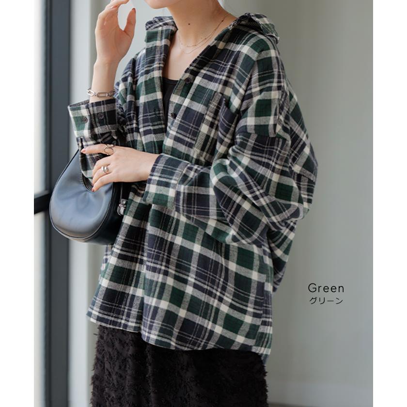 シャツ 綿100％ ネルシャツ チェック レディース ブラウス トップス ロング ロングシャツ チュニック 長袖 総柄 羽織 ライトアウター | HUG.U | 13