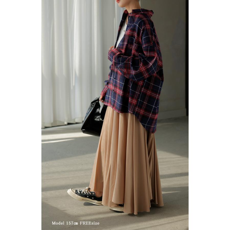 シャツ 綿100％ ネルシャツ チェック レディース ブラウス トップス ロング ロングシャツ チュニック 長袖 総柄 羽織 ライトアウター | HUG.U | 16