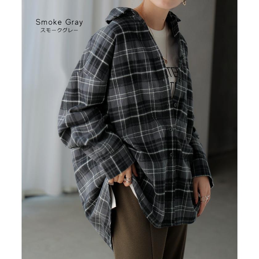 シャツ 綿100％ ネルシャツ チェック レディース ブラウス トップス ロング ロングシャツ チュニック 長袖 総柄 羽織 ライトアウター | HUG.U | 17