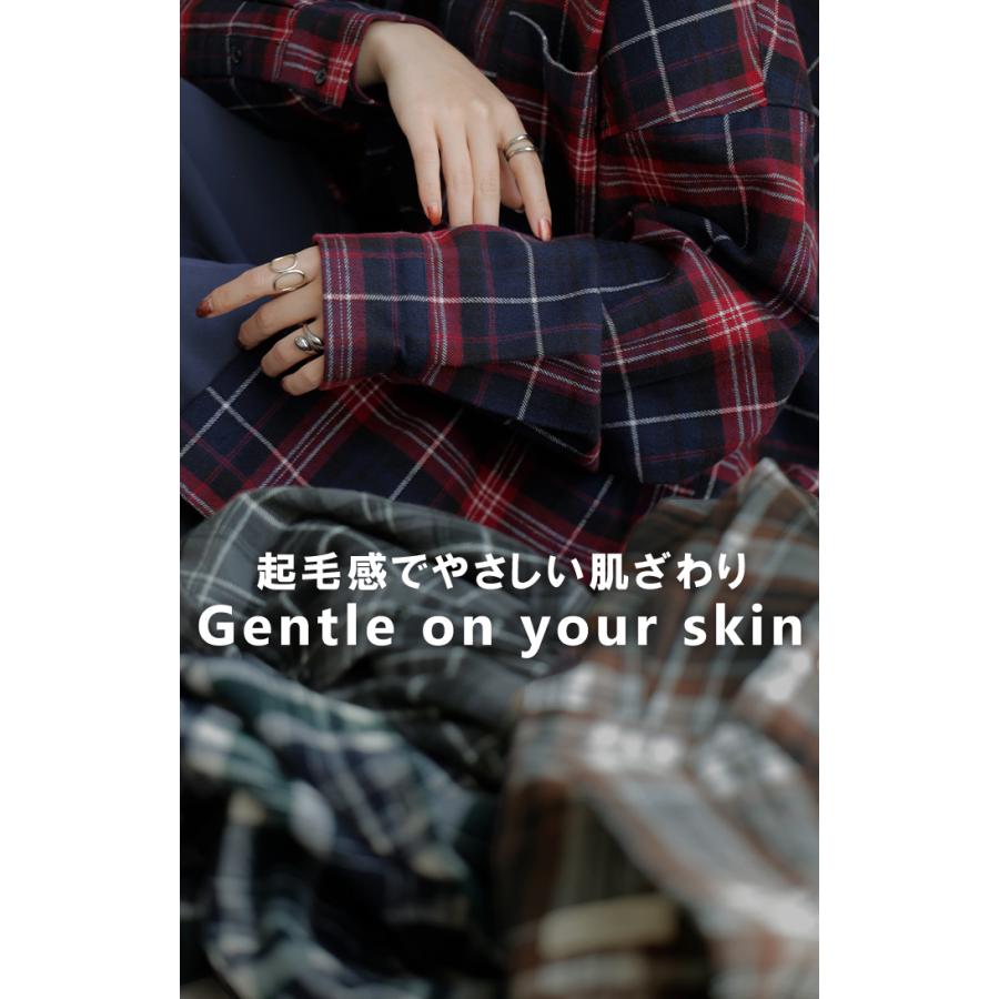 シャツ 綿100％ ネルシャツ チェック レディース ブラウス トップス ロング ロングシャツ チュニック 長袖 総柄 羽織 ライトアウター | HUG.U | 19