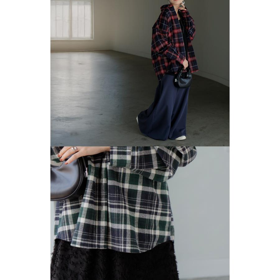 シャツ 綿100％ ネルシャツ チェック レディース ブラウス トップス ロング ロングシャツ チュニック 長袖 総柄 羽織 ライトアウター | HUG.U | 20