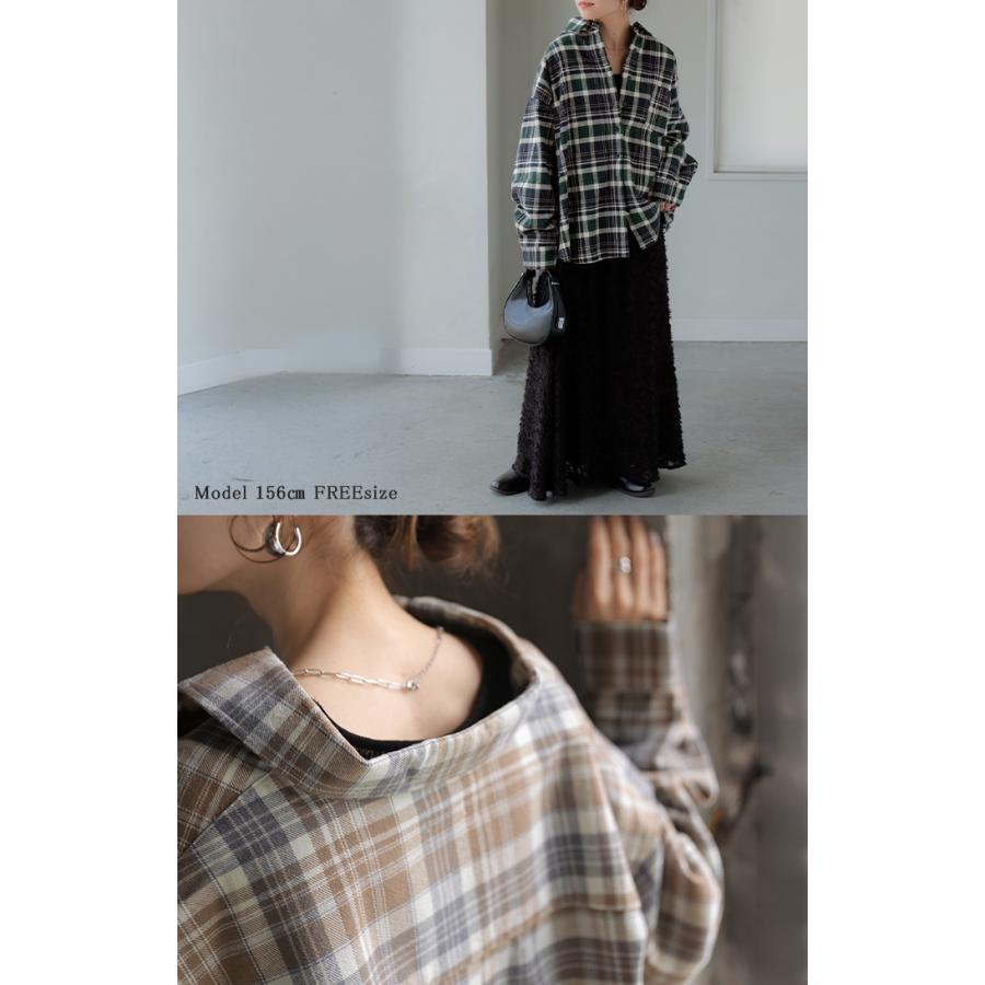 シャツ 綿100％ ネルシャツ チェック レディース ブラウス トップス ロング ロングシャツ チュニック 長袖 総柄 羽織 ライトアウター | HUG.U | 24