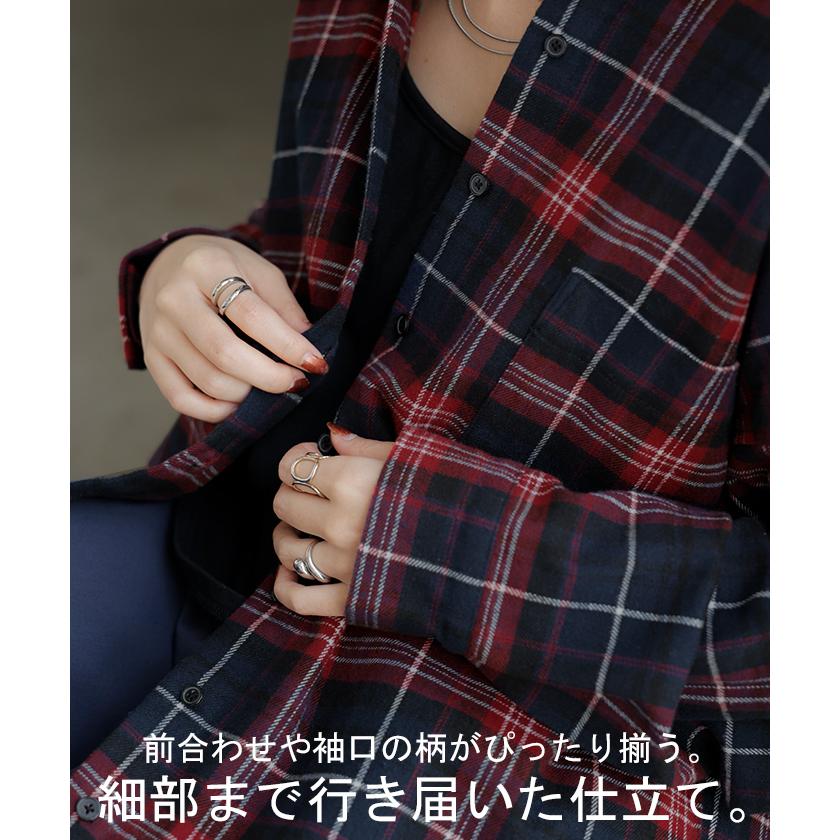シャツ 綿100％ ネルシャツ チェック レディース ブラウス トップス ロング ロングシャツ チュニック 長袖 総柄 羽織 ライトアウター | HUG.U | 23