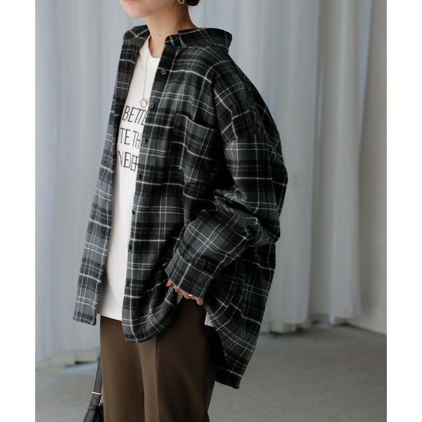 シャツ 綿100％ ネルシャツ チェック レディース ブラウス トップス ロング ロングシャツ チュニック 長袖 総柄 羽織 ライトアウター | HUG.U | 08