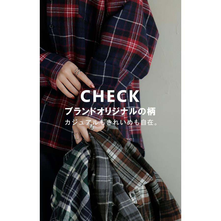 シャツ 綿100％ ネルシャツ チェック レディース ブラウス トップス ロング ロングシャツ チュニック 長袖 総柄 羽織 ライトアウター | HUG.U | 09