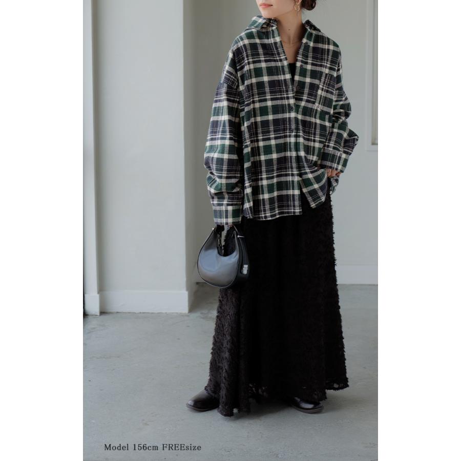シャツ 綿100％ ネルシャツ チェック レディース ブラウス トップス ロング ロングシャツ チュニック 長袖 総柄 羽織 ライトアウター | HUG.U | 09