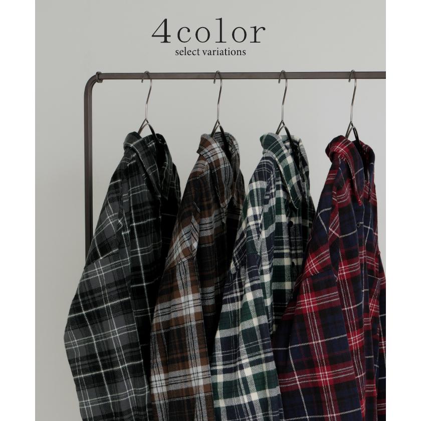 シャツ 綿100％ ネルシャツ チェック レディース ブラウス トップス ロング ロングシャツ チュニック 長袖 総柄 羽織 ライトアウター | HUG.U | 12