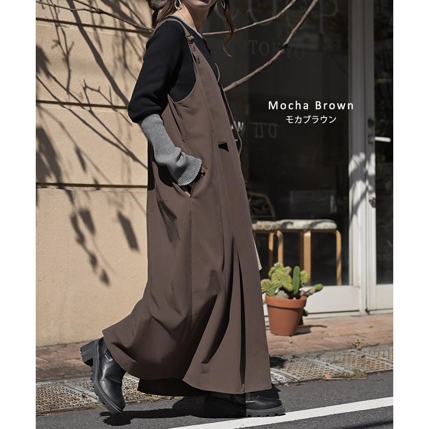 ワンピース ジャンパースカート サロペット イージーケア ウォッシャブル Aライン スカート レディース ロング ロングワンピース シワになりにくい Vネック | HUG.U | 12