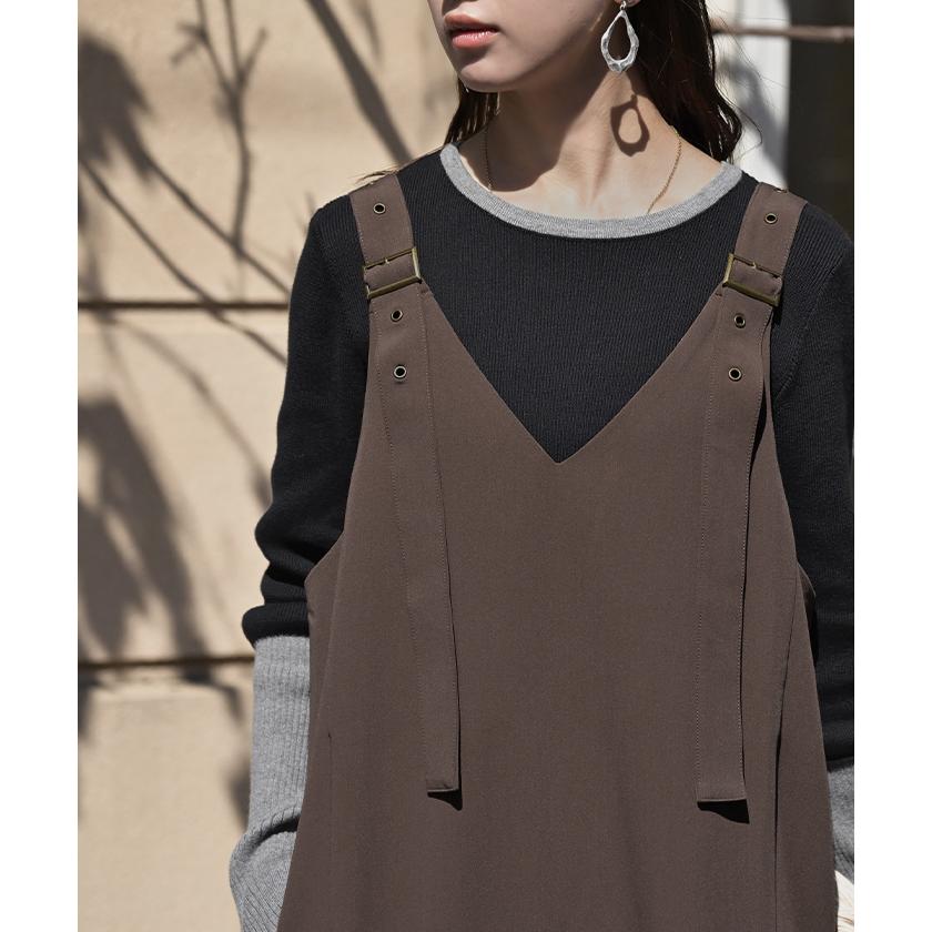 ワンピース ジャンパースカート サロペット イージーケア ウォッシャブル Aライン スカート レディース ロング ロングワンピース シワになりにくい Vネック | HUG.U | 05
