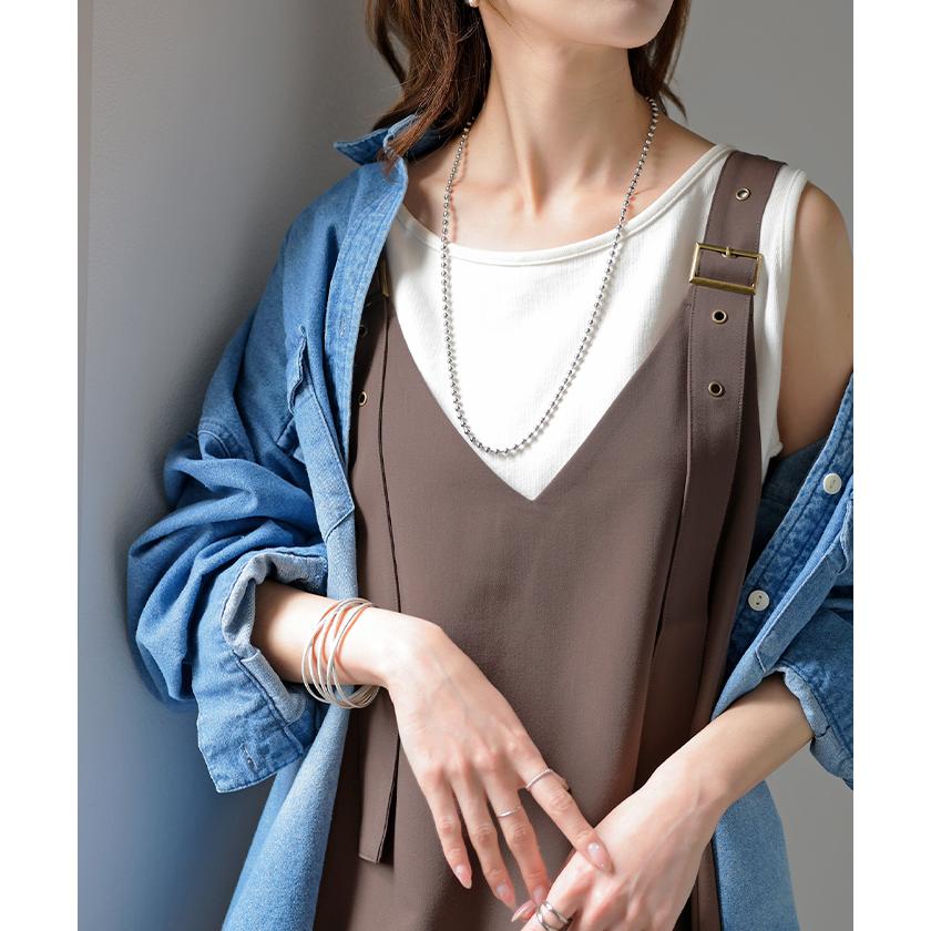 ワンピース ジャンパースカート サロペット イージーケア ウォッシャブル Aライン スカート レディース ロング ロングワンピース シワになりにくい Vネック | HUG.U | 05