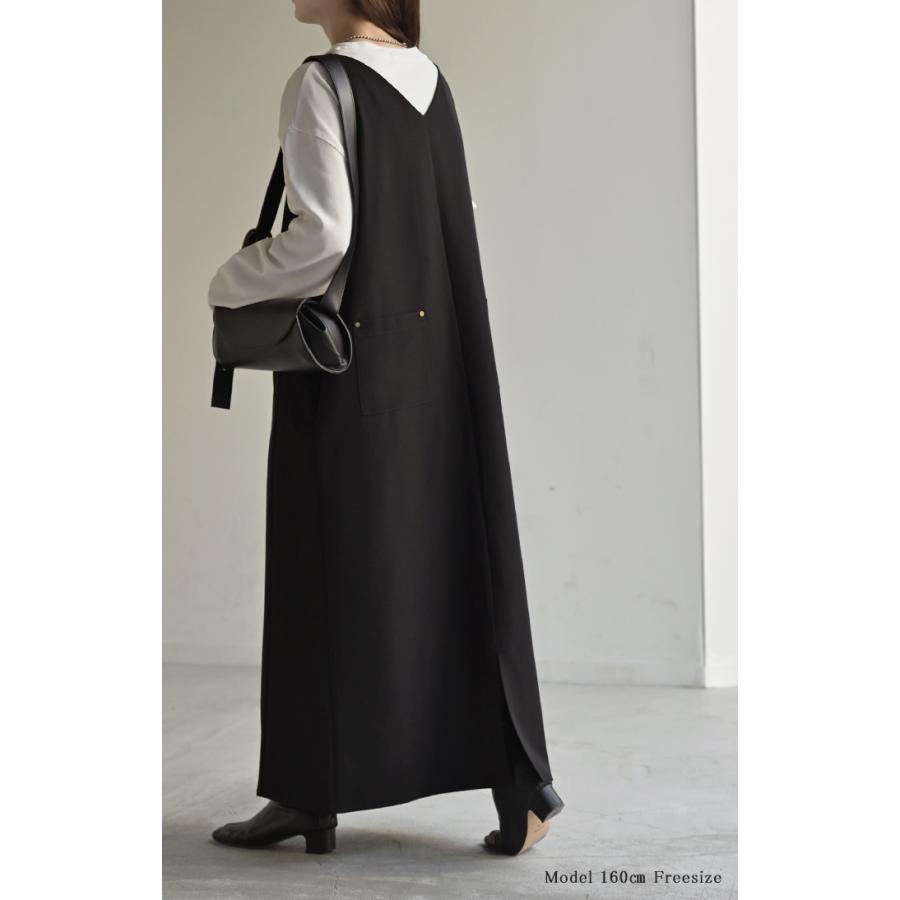 ワンピース ジャンパースカート サロペット イージーケア ウォッシャブル Aライン スカート レディース ロング ロングワンピース シワになりにくい Vネック | HUG.U | 09