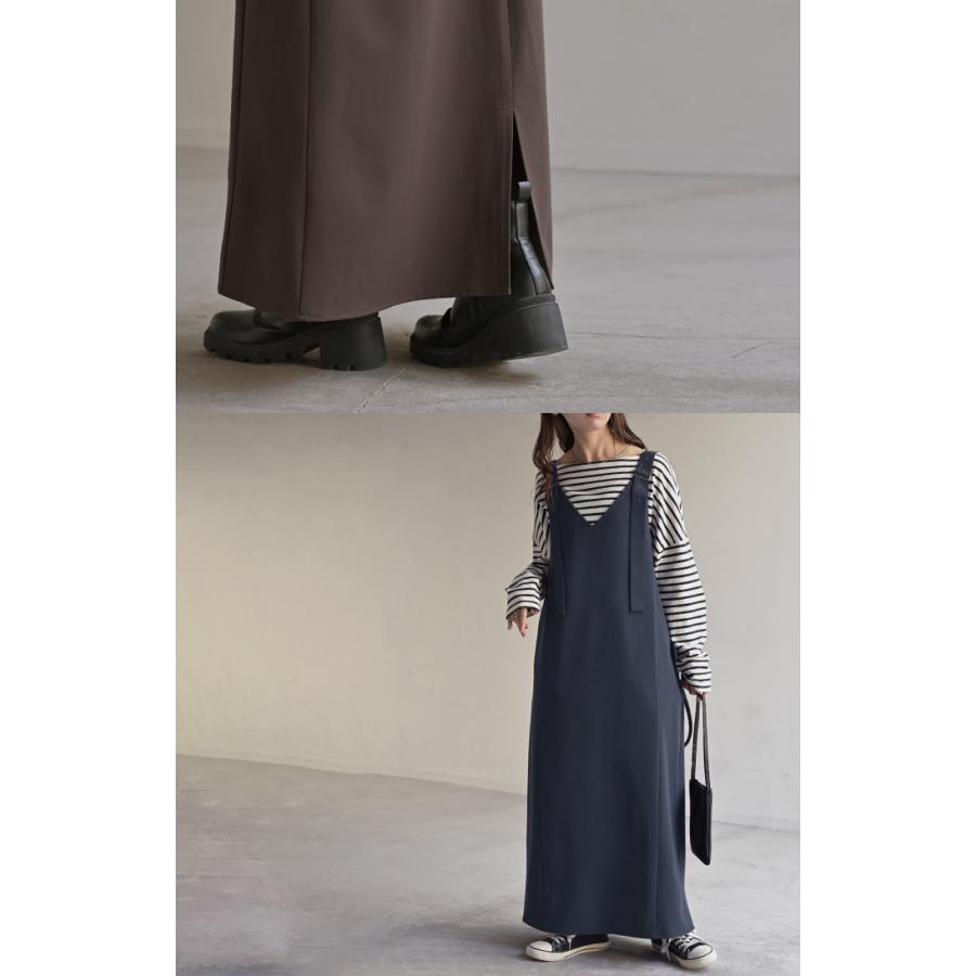 ワンピース ジャンパースカート サロペット イージーケア ウォッシャブル Aライン スカート レディース ロング ロングワンピース シワになりにくい Vネック | HUG.U | 10