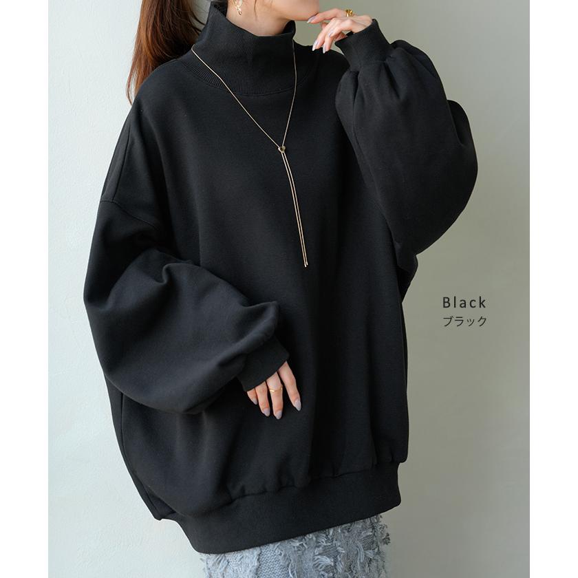 スウェット 特暖 裏シャギー タートルネック レディース トップス ロング 裏起毛 プルオーバー ハイネック 長袖 ボリュームスリーブ | HUG.U | 15