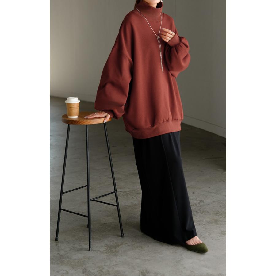 スウェット 特暖 裏シャギー タートルネック レディース トップス ロング 裏起毛 プルオーバー ハイネック 長袖 ボリュームスリーブ | HUG.U | 17