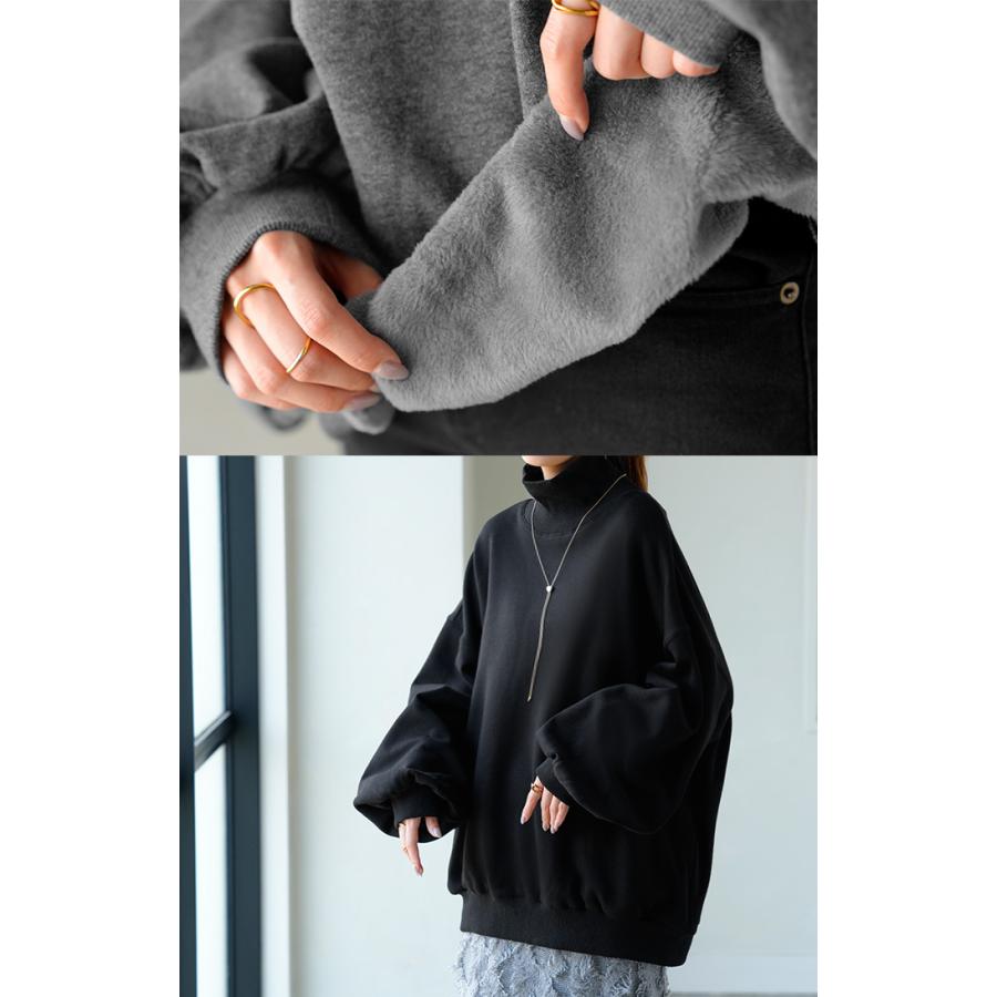 スウェット 特暖 裏シャギー タートルネック レディース トップス ロング 裏起毛 プルオーバー ハイネック 長袖 ボリュームスリーブ | HUG.U | 19