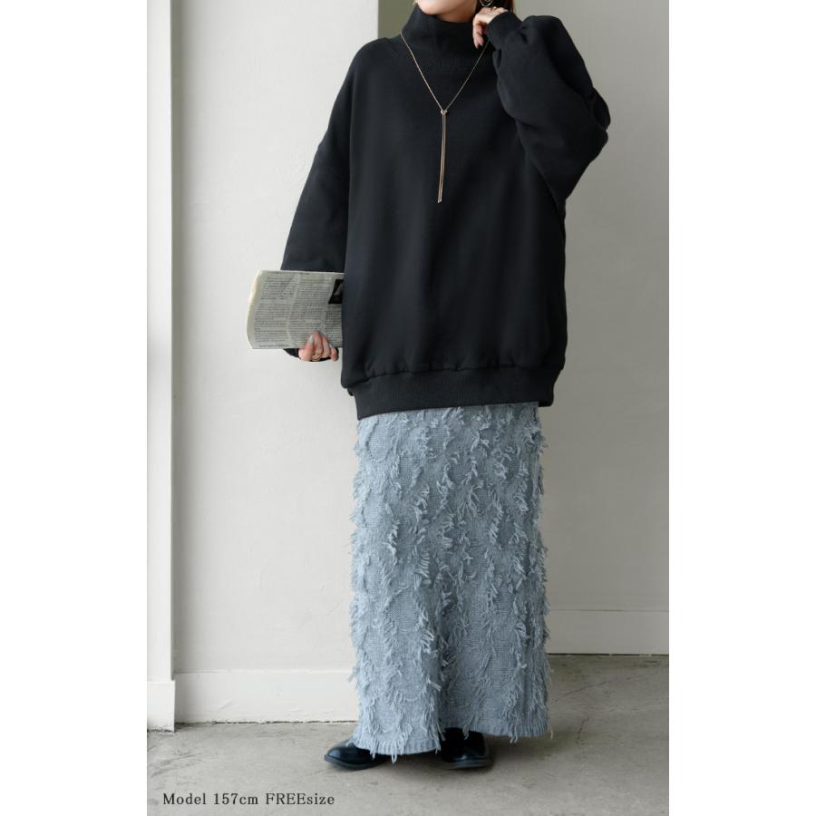 スウェット 特暖 裏シャギー タートルネック レディース トップス ロング 裏起毛 プルオーバー ハイネック 長袖 ボリュームスリーブ | HUG.U | 06