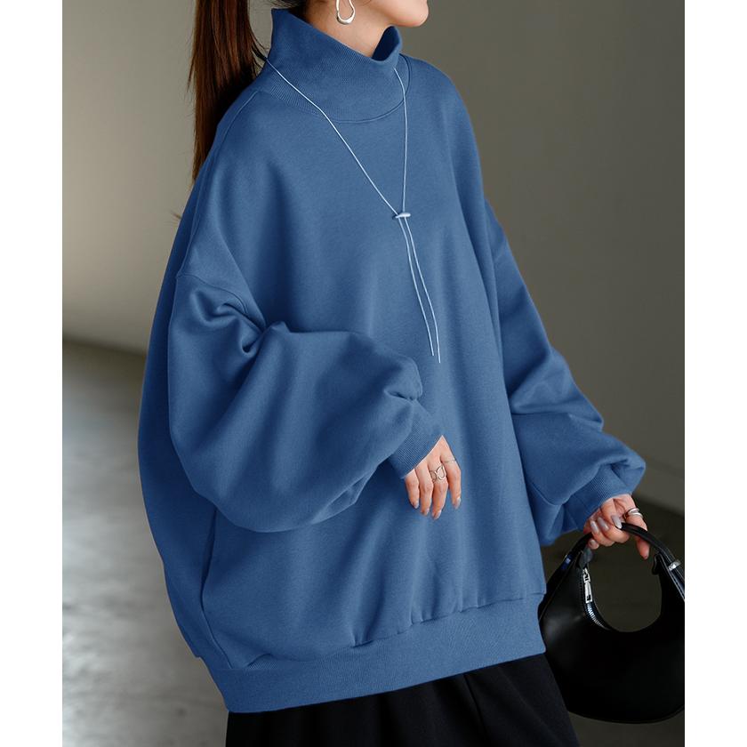 スウェット 特暖 裏シャギー タートルネック レディース トップス ロング 裏起毛 プルオーバー ハイネック 長袖 ボリュームスリーブ | HUG.U | 08