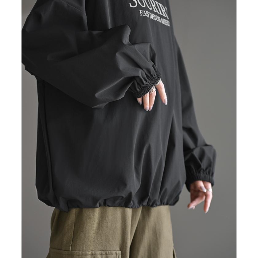 トップス プルオーバー ナイロン ロゴ レディース 長袖 プリント 軽量 ナイロンプルオーバー カットソー ロング チュニック ビッグ | HUG.U | 18