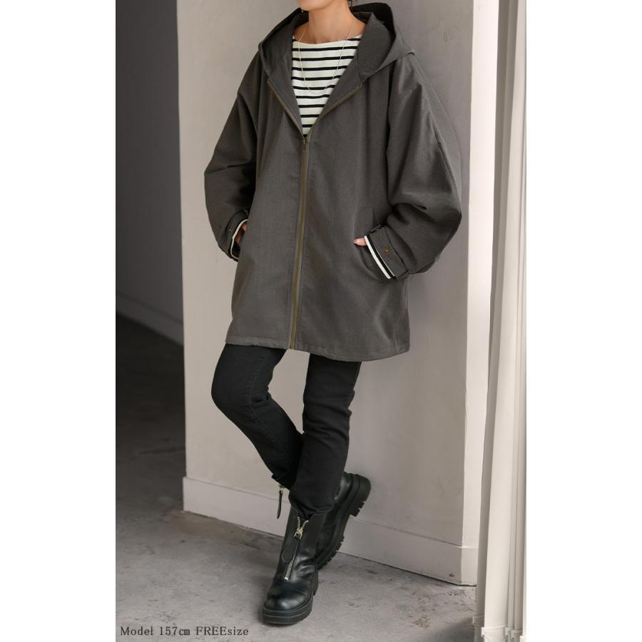 ジャケット ロング ドルマン レディース アウター トップス オーバー お尻が隠れる ジャンパー コート 無地 長袖 Vネック ライトアウター | HUG.U | 08