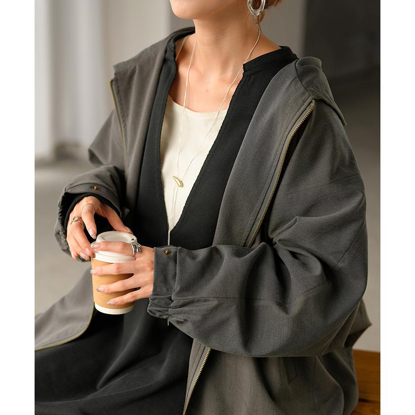 ジャケット ロング ドルマン レディース アウター トップス オーバー お尻が隠れる ジャンパー コート 無地 長袖 Vネック ライトアウター | HUG.U | 11