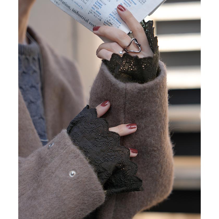 つけ袖 レース 綿100 レディース フリル 刺繍 レイヤード ブラウス 重ね 付け袖 肌隠し シャーリングゴム 軽量 ストレッチ フレア袖 ベル袖 刺繍レース | HUG.U | 19