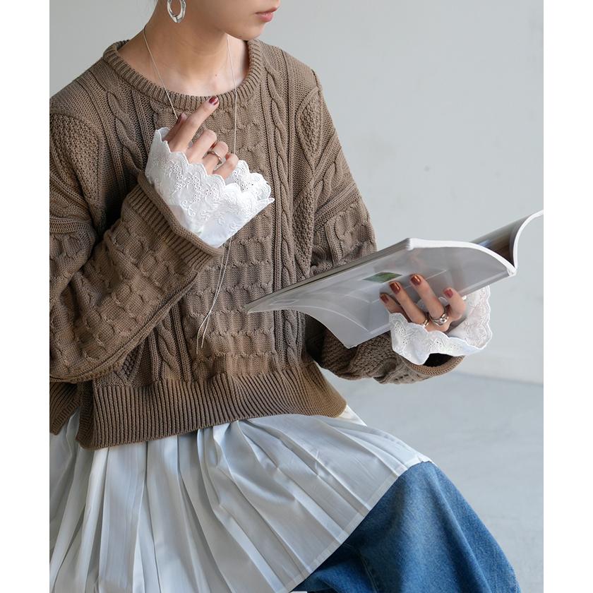 つけ袖 レース 綿100 レディース フリル 刺繍 レイヤード ブラウス 重ね 付け袖 肌隠し シャーリングゴム 軽量 ストレッチ フレア袖 ベル袖 刺繍レース | HUG.U | 20