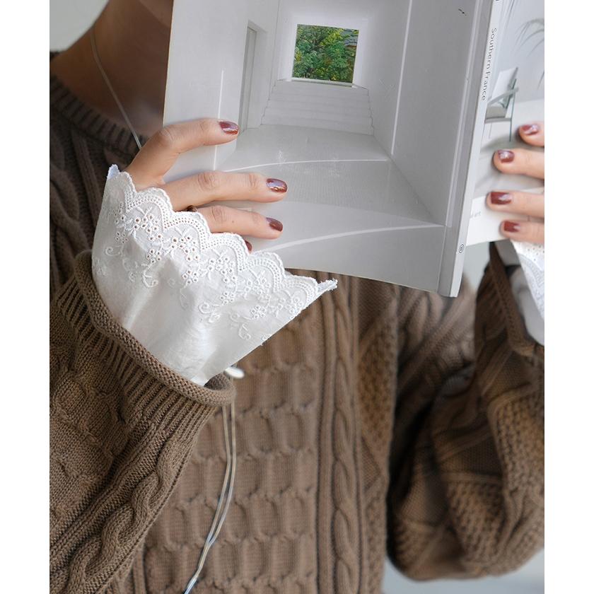 つけ袖 レース 綿100 レディース フリル 刺繍 レイヤード ブラウス 重ね 付け袖 肌隠し シャーリングゴム 軽量 ストレッチ フレア袖 ベル袖 刺繍レース | HUG.U | 05