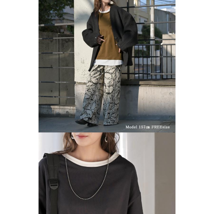 ロンT レイヤード 風 綿100 レディース Tシャツ トップス 長袖 カットソー ロング ティーシャツ チュニック ビッグ クルーネック 長い ドルマン | HUG.U | 24