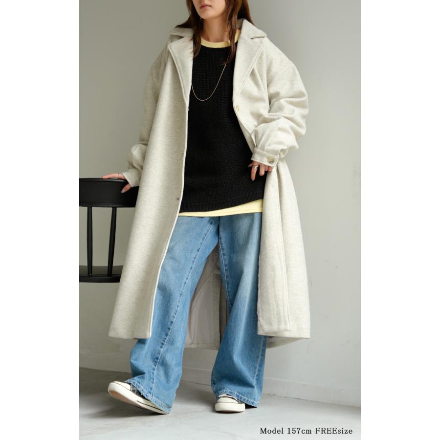 ニット ワッフル プルオーバー レディース トップス セーター ロング オーバー バルキー 長袖 クルーネック ボートネック リブ チュニック ドルマン ゆったり | HUG.U | 09