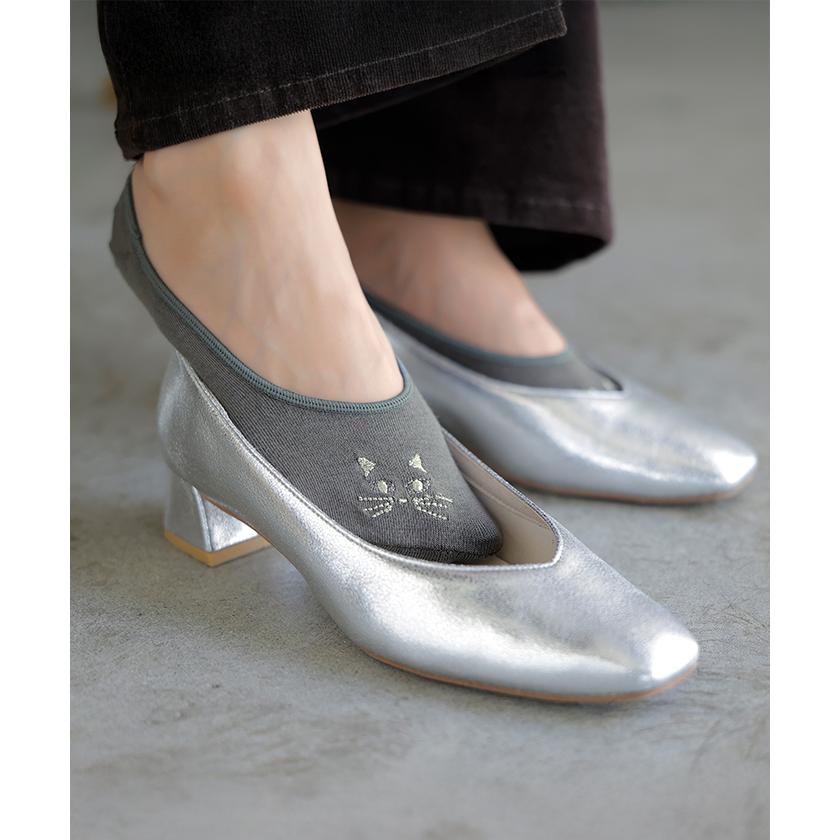 靴下 3点セット 猫 刺繍 脱げない ソックス レディース レディースソックス フットカバー パンプス ワンポイント ムレない シリコン滑り止め ストレッチ | HUG.U | 06