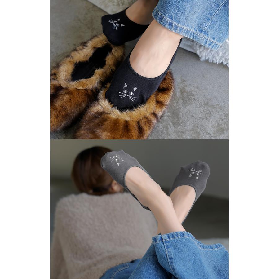 靴下 3点セット 猫 刺繍 脱げない ソックス レディース レディースソックス フットカバー パンプス ワンポイント ムレない シリコン滑り止め ストレッチ | HUG.U | 07