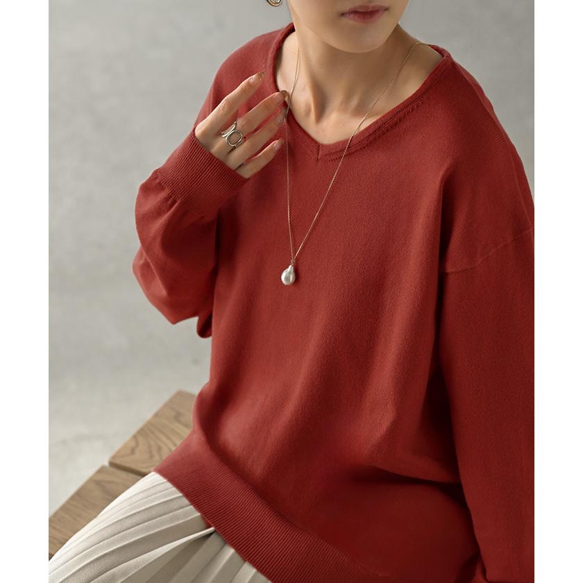 ニット カシミヤタッチ 選べる 3ネック レディース トップス ロング セーター オーバー プルオーバー 長袖 長い ボートネック Vネック | HUG.U | 19