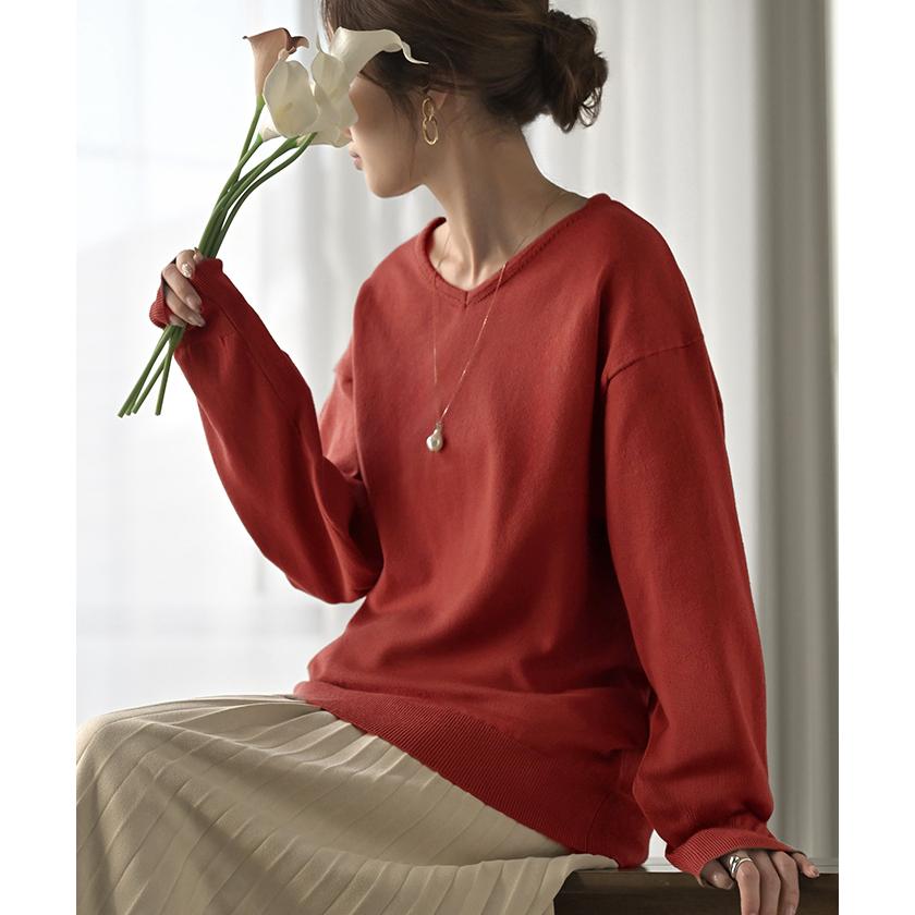 ニット カシミヤタッチ 選べる 3ネック レディース トップス ロング セーター オーバー プルオーバー 長袖 長い ボートネック Vネック | HUG.U | 10