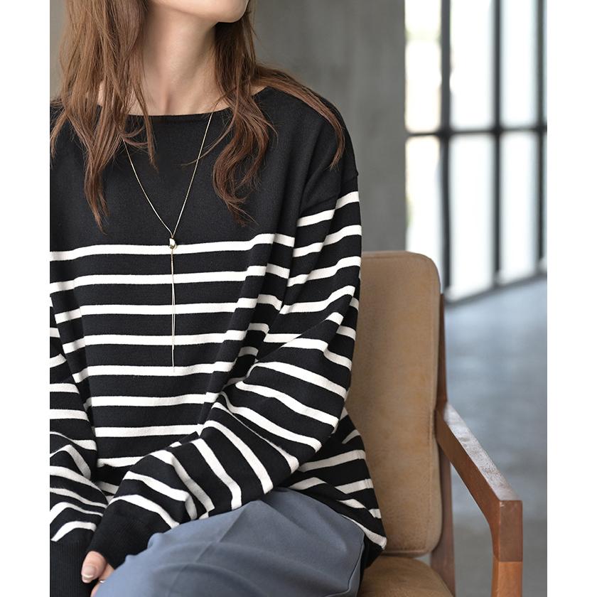 ニット カシミヤタッチ 選べる 3ネック レディース トップス ロング セーター オーバー プルオーバー 長袖 長い ボートネック Vネック | HUG.U | 11