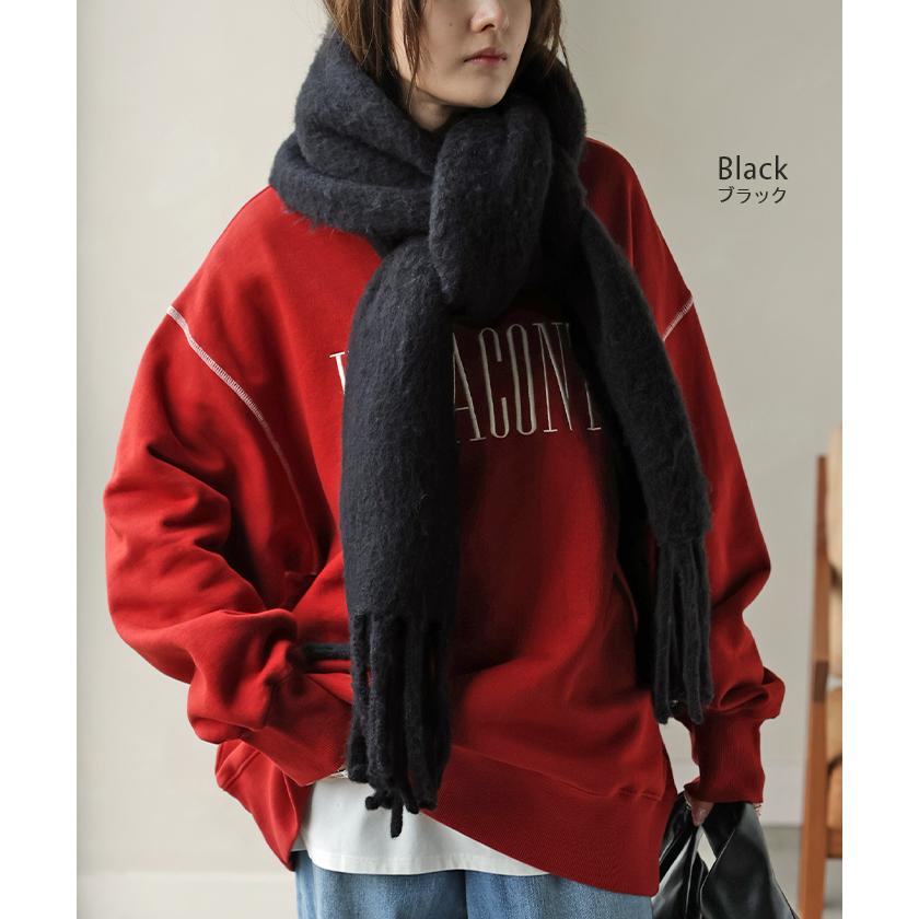 マフラー シャギー フリンジ レディース 無地 ストール ショール ニット 大判 大判マフラー ふわふわ 羽織り物 太 お呼ばれ チクチクしない あったか 防寒 保温 | HUG.U | 19